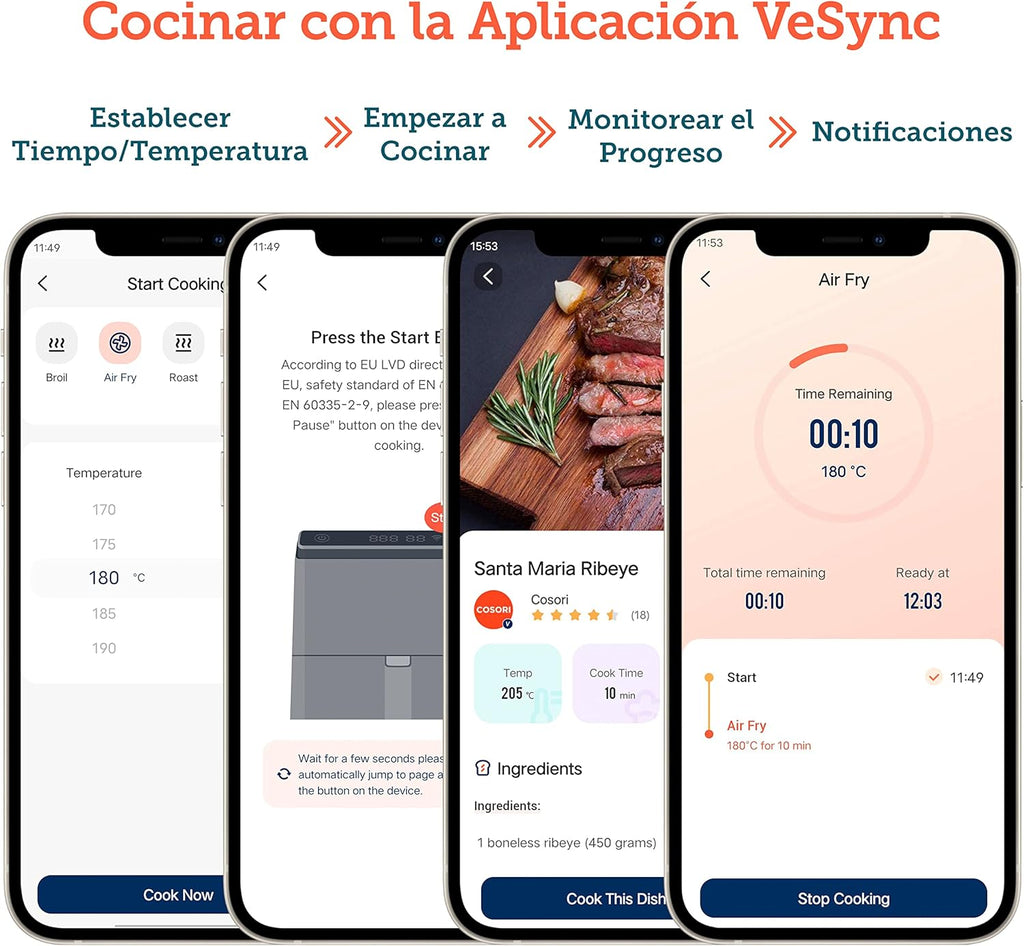COSORI Intelligent Freidor Without Oil 6.4L, Air Freidor with Double Warming, Without Revolver or Preheat, with Recipes in Spanish and 12 Programs, Dark Gris, Model CAF-P583S