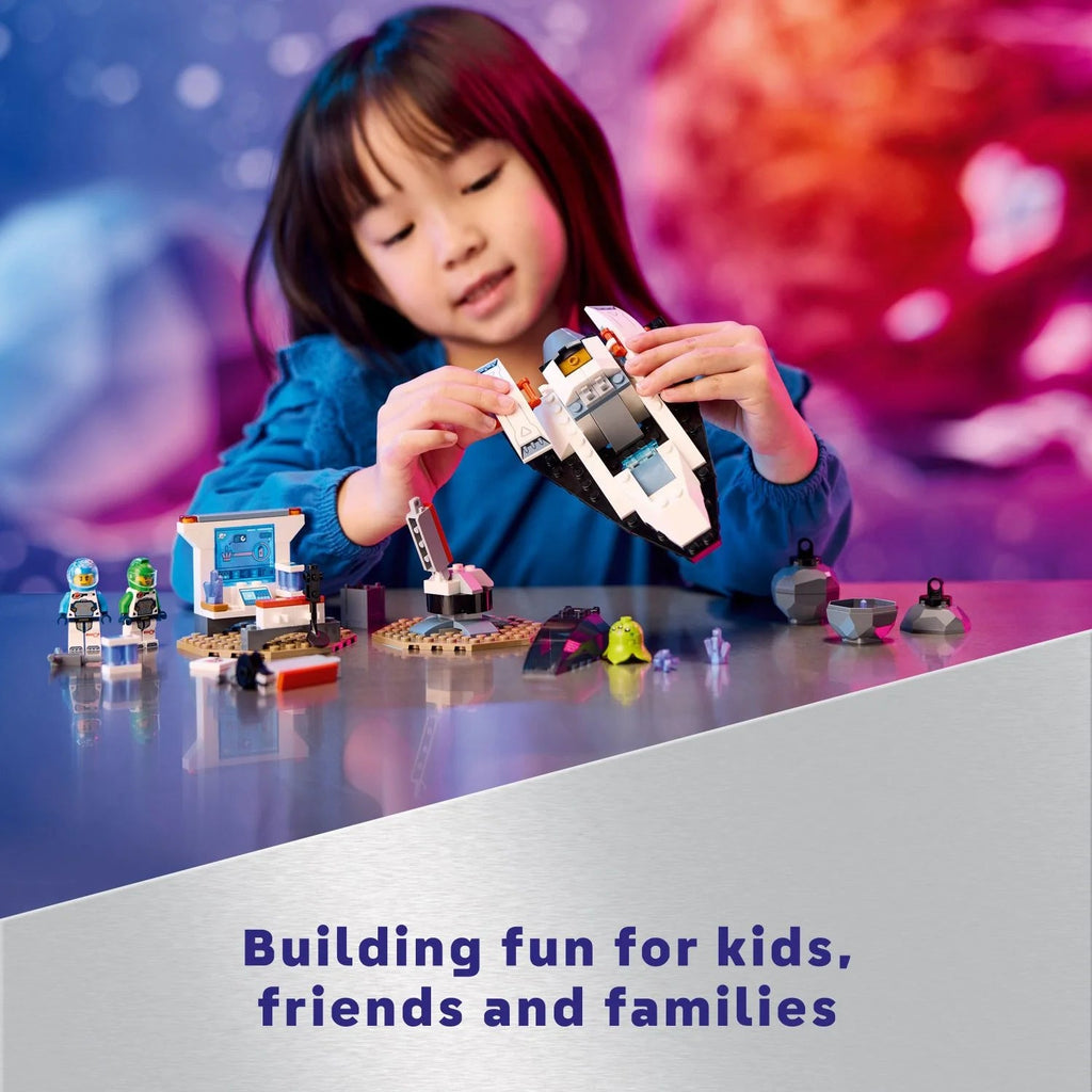 Set of Construction LEGO City Space Ship and Asteroid Discovery, Gift for 4-year-old children in advance who love the Imagination Game, includes 2 Minifigures of Space Crew, Alien, Crystals and Crane, 60429