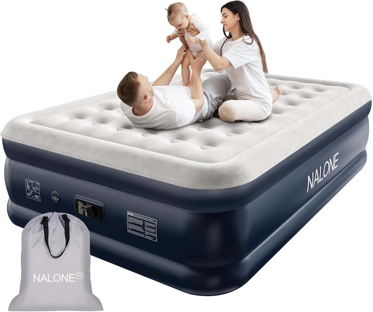 Inflable NALONE, Inflable bed with Inflable Pump, Inflated in Only 3 Minutes, for Guest or Home Use, 203 x 152 x 46 cm, Maximum weight 310 kg, Double bed