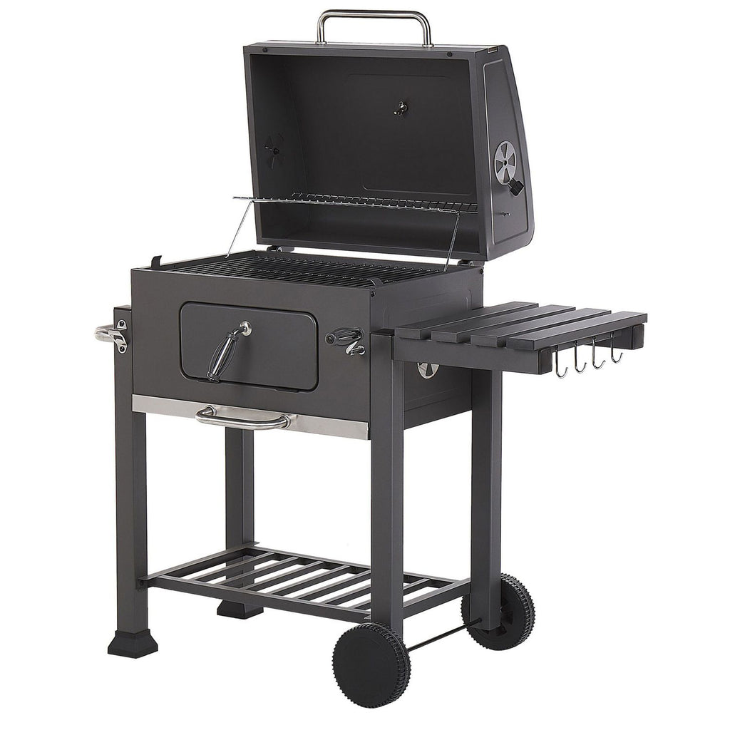 Coal Barbecue Grill Steel Grill with Row Cover Wheels 2 Stations Extractable Ash Thermometer Pavlof Garden - Gris