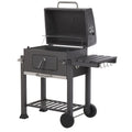 Coal Barbecue Grill Steel Grill with Row Cover Wheels 2 Stations Extractable Ash Thermometer Pavlof Garden - Gris