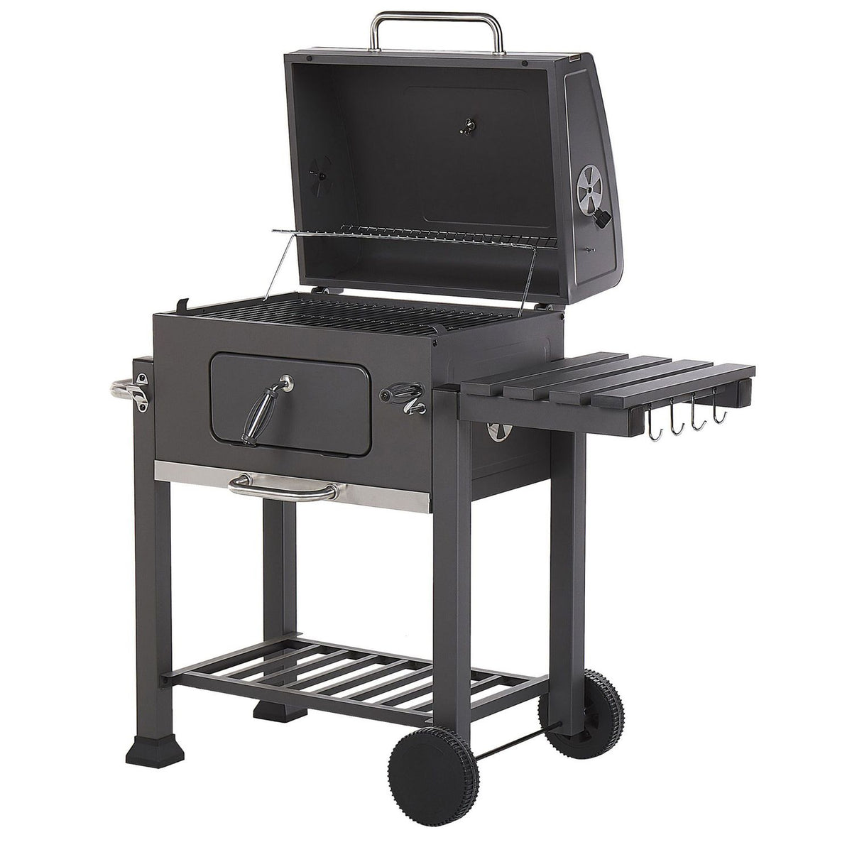 Coal Barbecue Grill Steel Grill with Row Cover Wheels 2 Stations Extractable Ash Thermometer Pavlof Garden - Gris